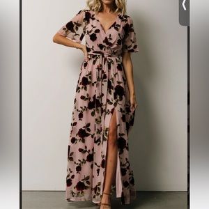 Baltic Born Size Large Dress Parisian Velvet Maxi   Dress Blush Rose Floral NWT